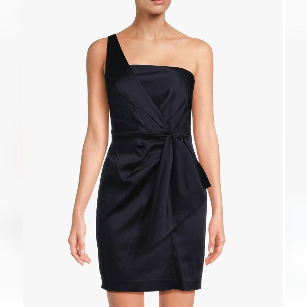 LAUREN Ralph Lauren Satin One-Shoulder Dress Navy Blue Size 14